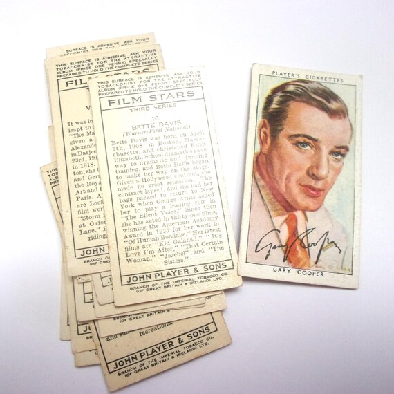 Film Stars John Player cigarette cards: pack of 19 from 1934. Collectable  cards or ephemera for scrapbooks, art journals OT132A