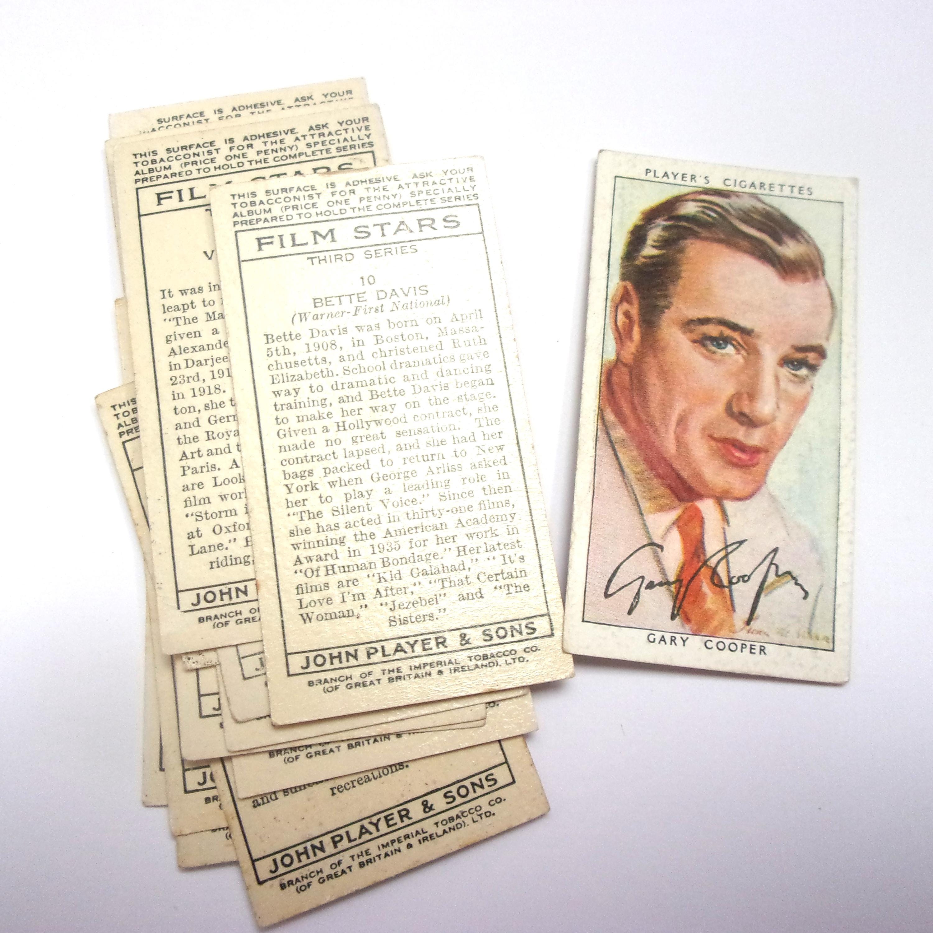 players cigarette cards film stars Film Stars John Player cigarette cards: pack of 19 from 1934. Collectable  cards or ephemera for scrapbooks, art journals OT132A