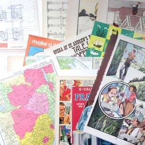 Hojas de papel vintage variadas: paquete de 25 páginas tamaño A4 con texto, música y cómics para usar en álbumes de recortes, diarios de arte y collages PG218