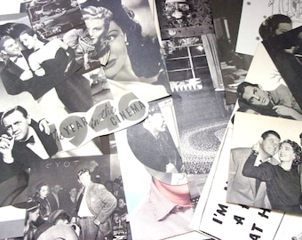 Vintage Movie Clippings: 1940s-60s Hollywood Ephemera, Scrapbook, Collage (50 Pieces)