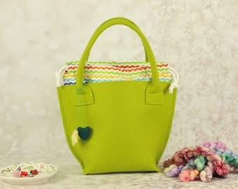 Lime Green 100% Wool Felt Handbag.