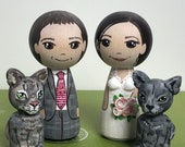 Wedding couple with two cats