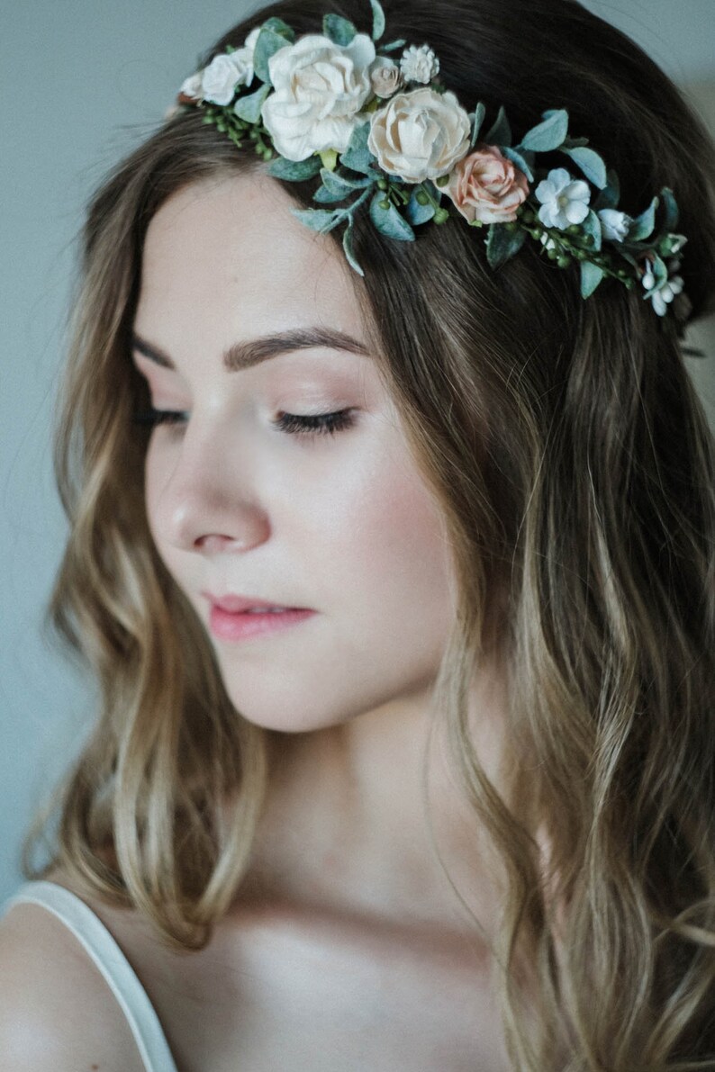 Beige Flower Crown Ivory Bridal Floral Crown Wedding Floral Etsy