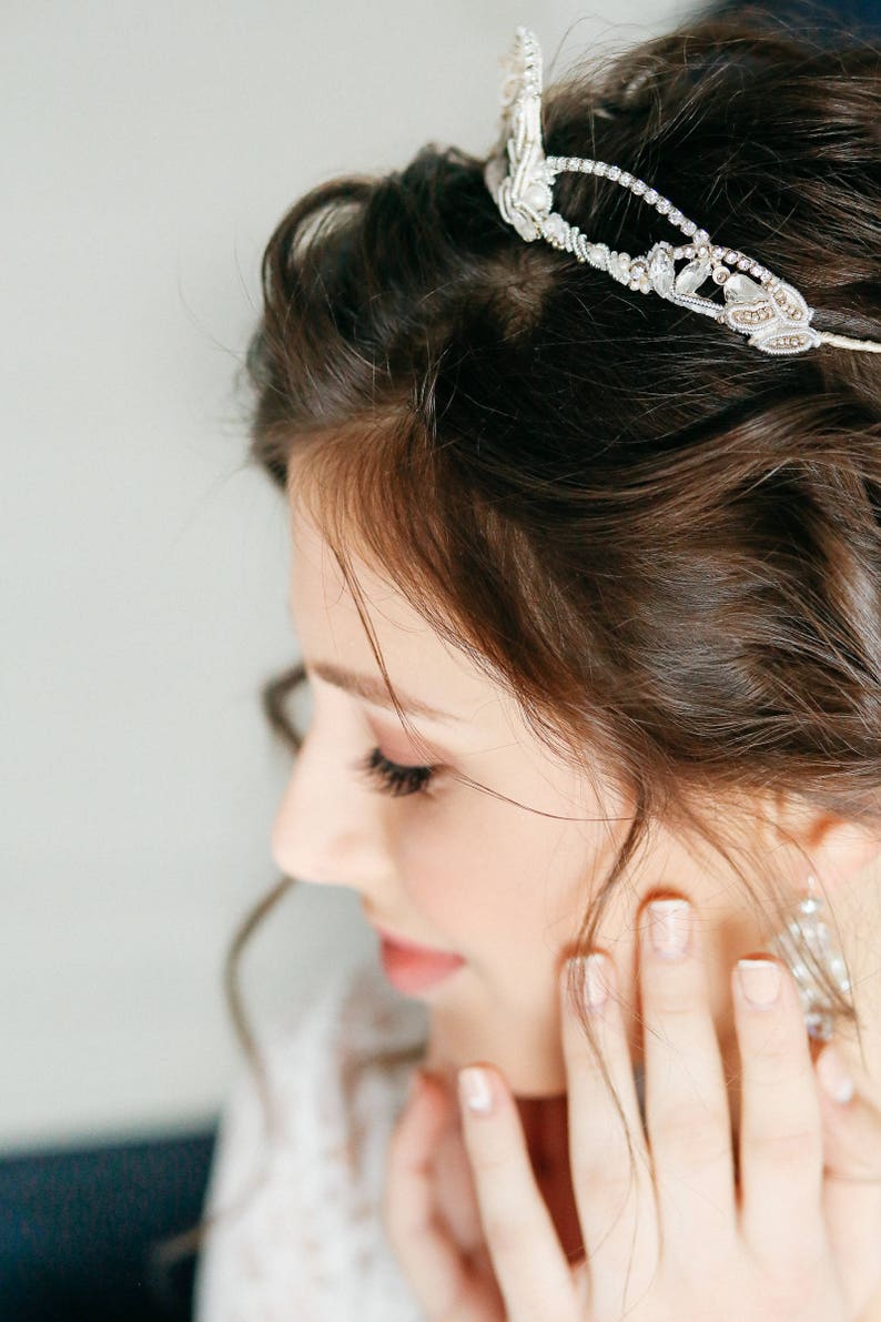wedding hairpiece silver bridal headpiece bridal bridal pearsl hair vine silver vintage tiara bridal diadem Silver embroidery tiara