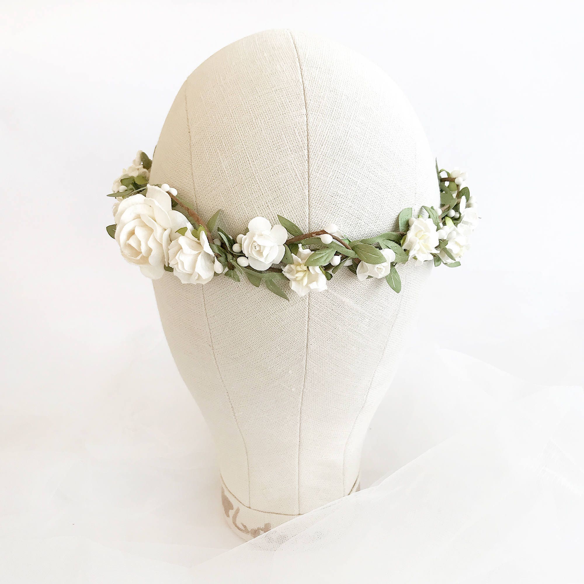 Flower crown Bridal flower crown White Ivory Floral crown Etsy
