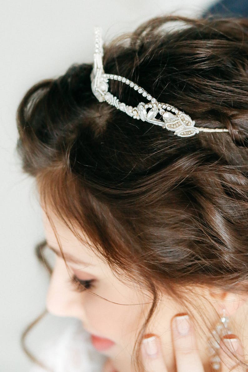 wedding hairpiece silver bridal headpiece bridal bridal pearsl hair vine silver vintage tiara bridal diadem Silver embroidery tiara