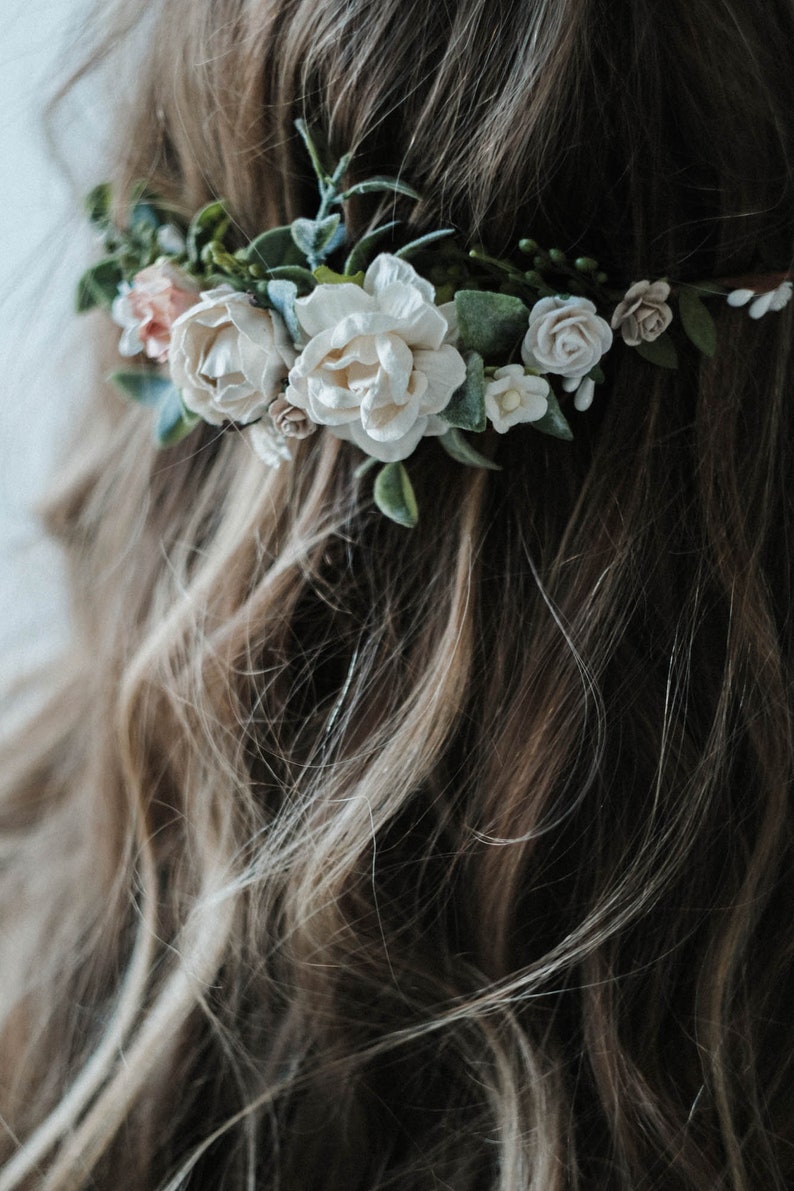 Beige Flower Crown Ivory Bridal Floral Crown Wedding Floral Etsy