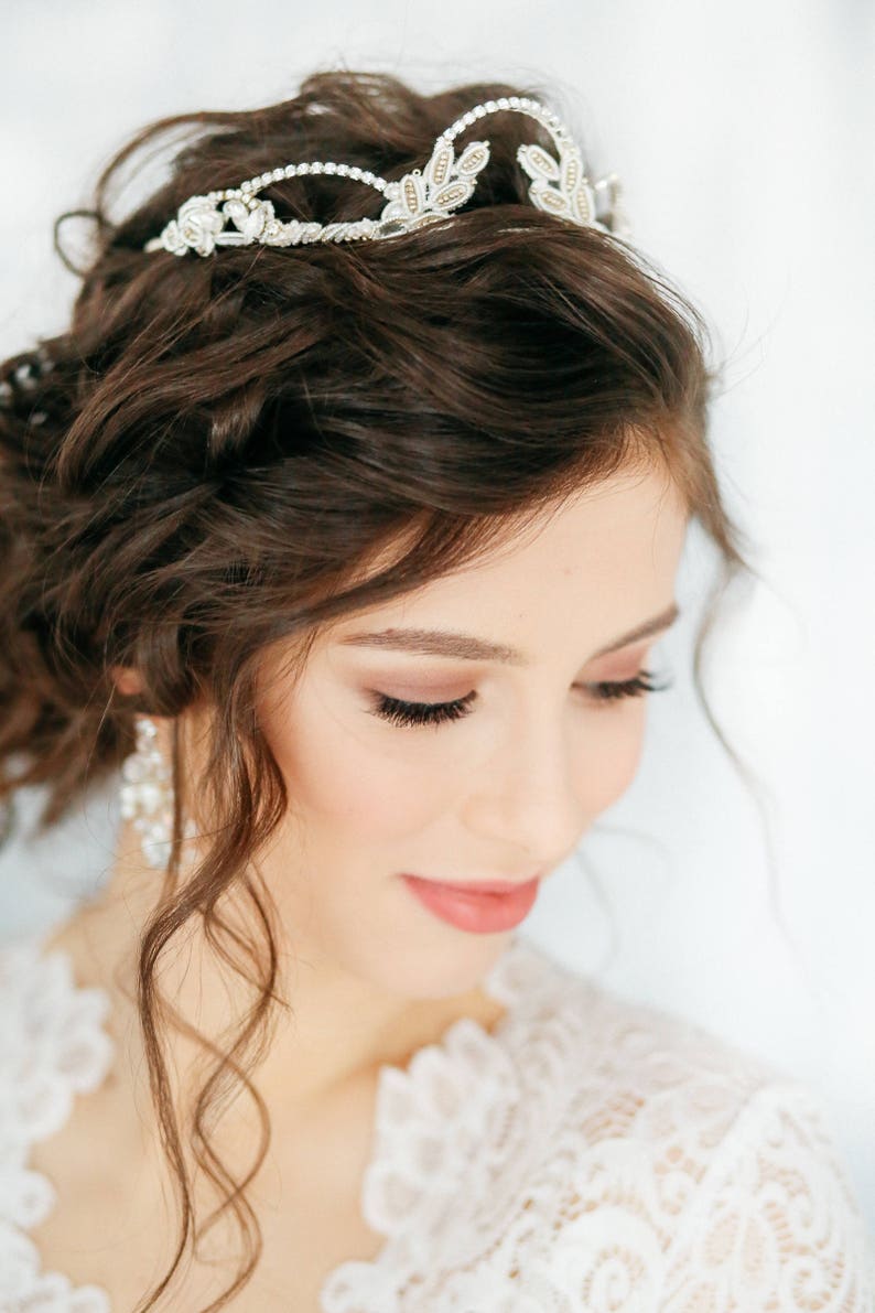 wedding hairpiece silver bridal headpiece bridal bridal pearsl hair vine silver vintage tiara bridal diadem Silver embroidery tiara