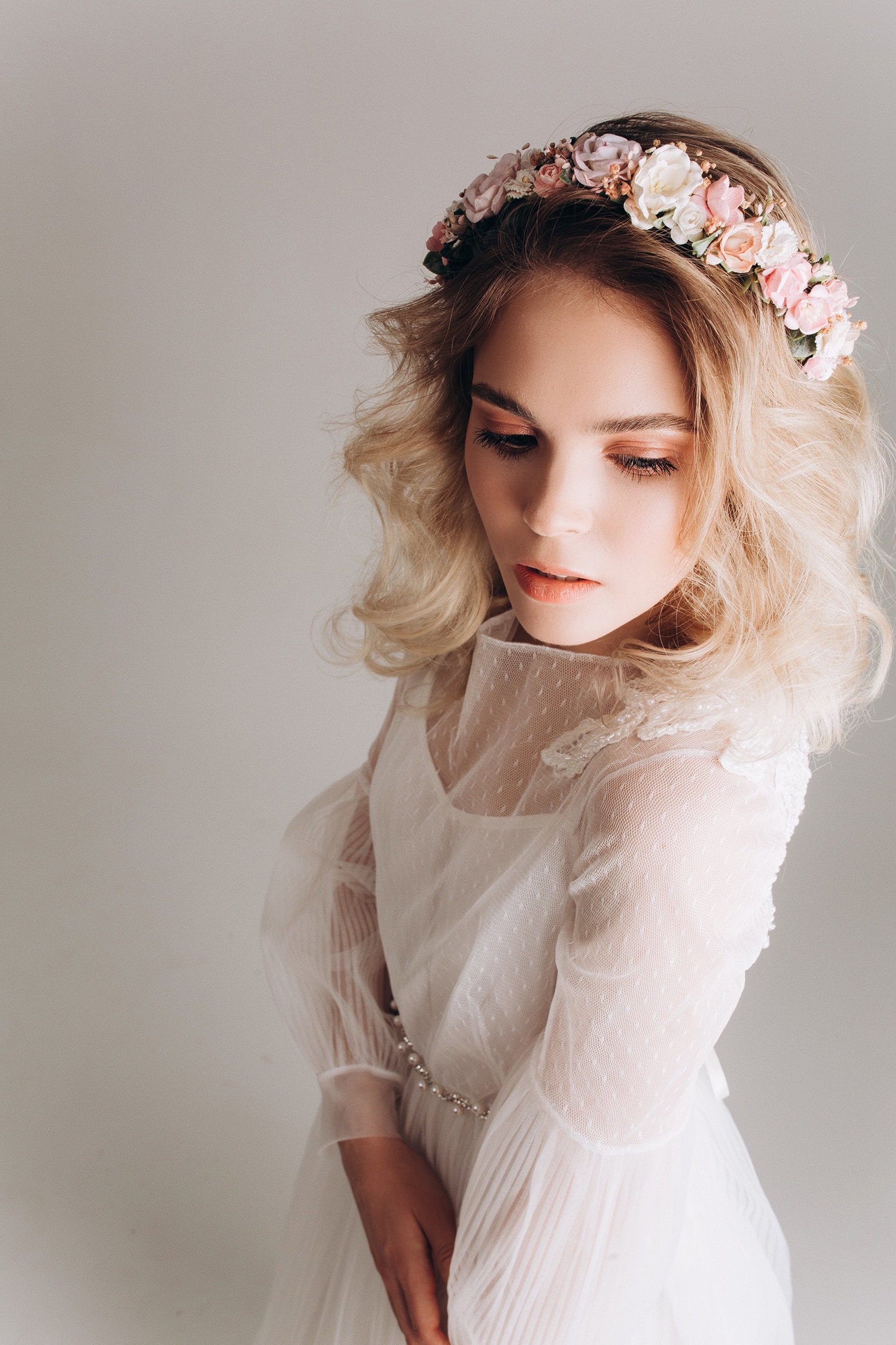 Blush Flower Crown Blush Floral Crown Blush Ivory Bridal Etsy