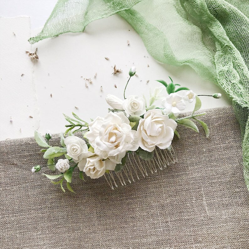 bridal floral comb rustic wedding woodland wedding Ivory floral comb floral headpiece floral hair comb floral hairpiece