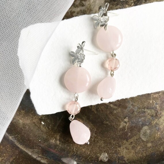 Blush pink silver earrings drop bridal earrings wedding Etsy