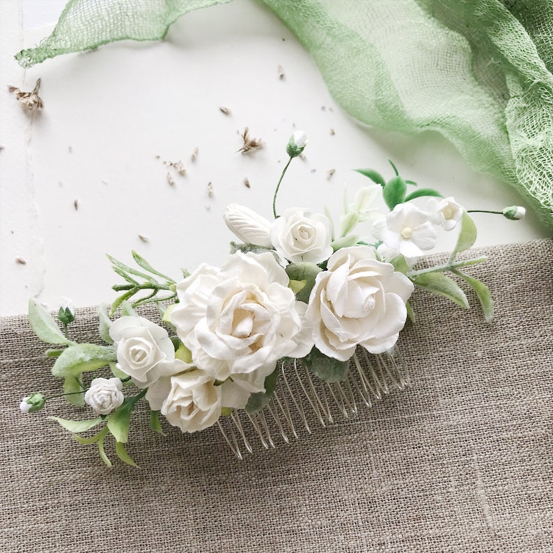bridal floral comb rustic wedding woodland wedding Ivory floral comb floral headpiece floral hair comb floral hairpiece