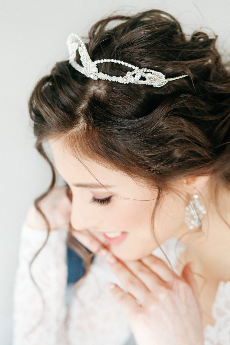 wedding hairpiece silver bridal headpiece bridal bridal pearsl hair vine silver vintage tiara bridal diadem Silver embroidery tiara