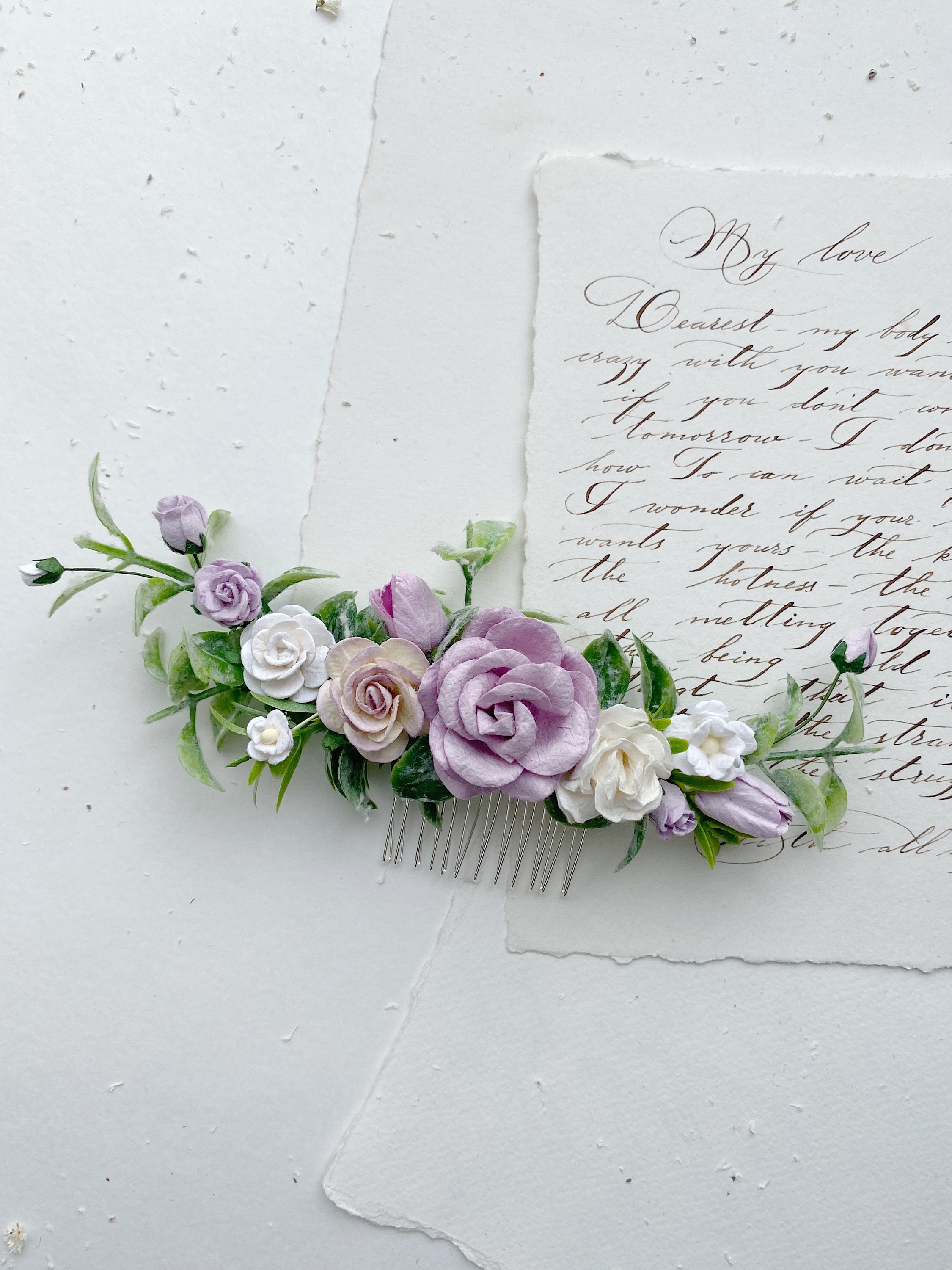 Flower Hair Comb Provence Headpiece Purple Flower Hair Clip Etsy