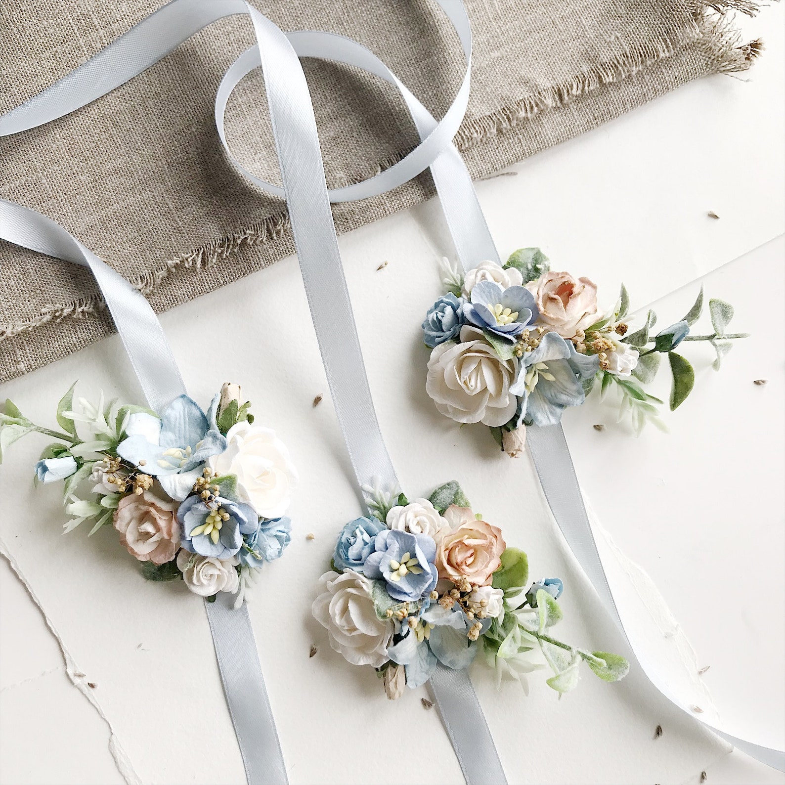 Blue Flower wrist corsage bridesmaids corsage blue Bridal | Etsy