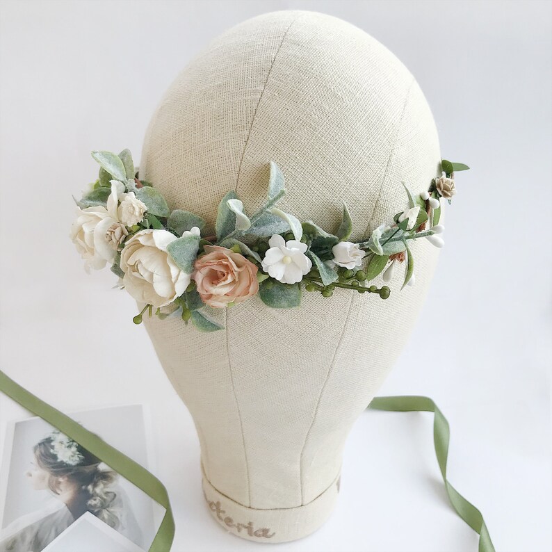 Beige Flower Crown Ivory Bridal Floral Crown Wedding Floral Etsy