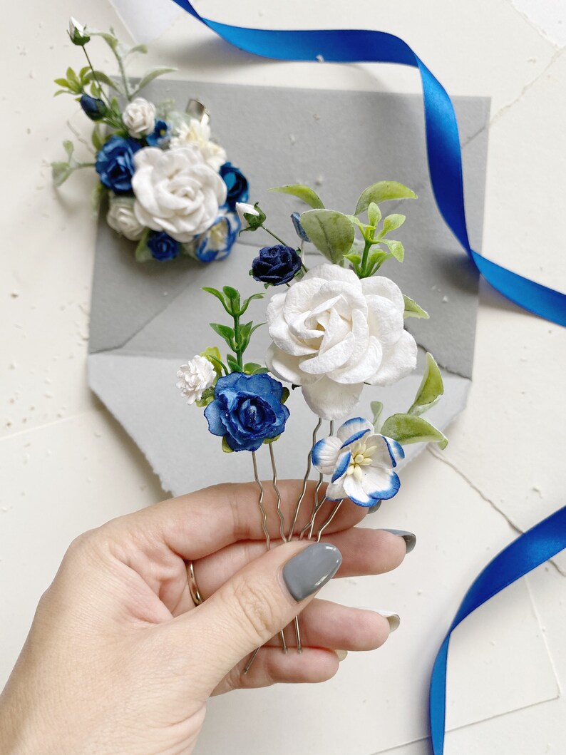 Blue flower hair clip blue hair clip floral hair clip Etsy