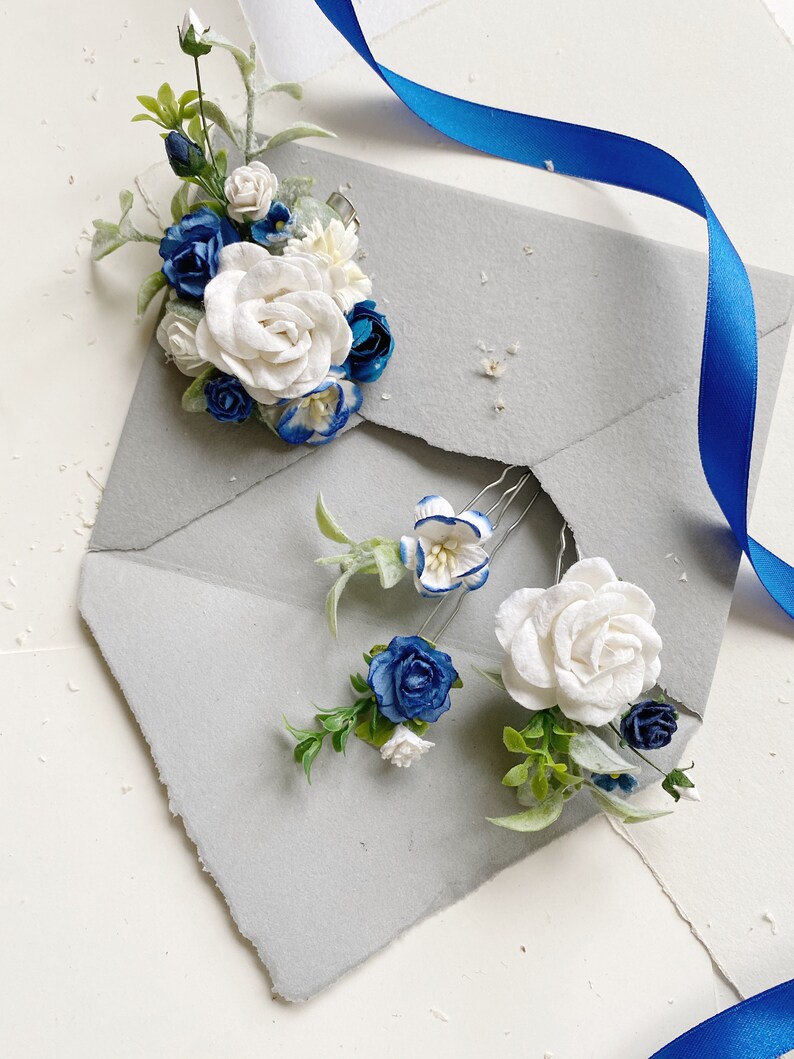 Blue flower hair clip blue hair clip floral hair clip Etsy