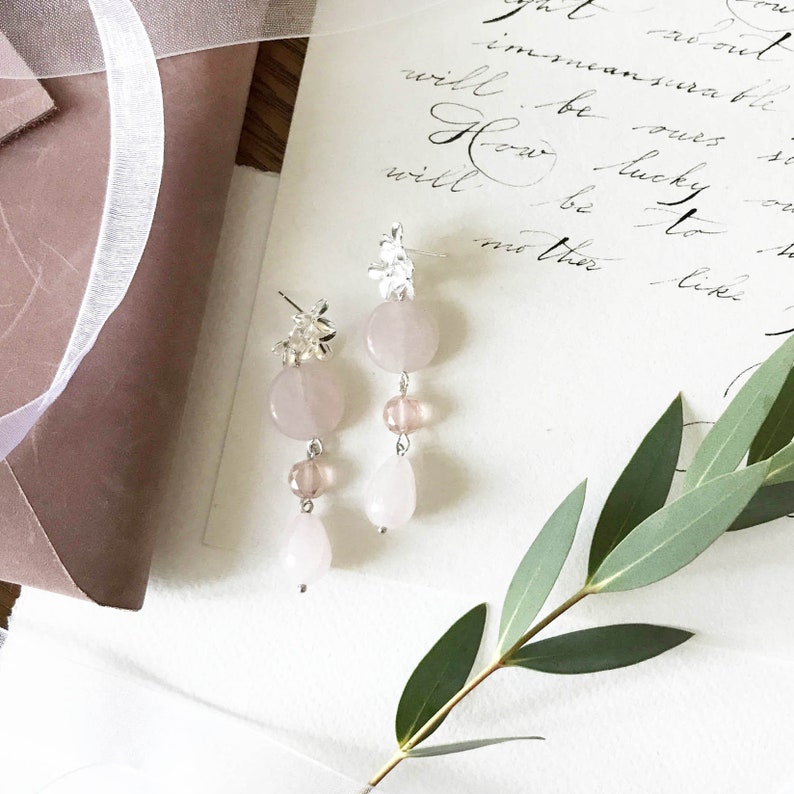 Blush pink silver earrings drop bridal earrings wedding Etsy