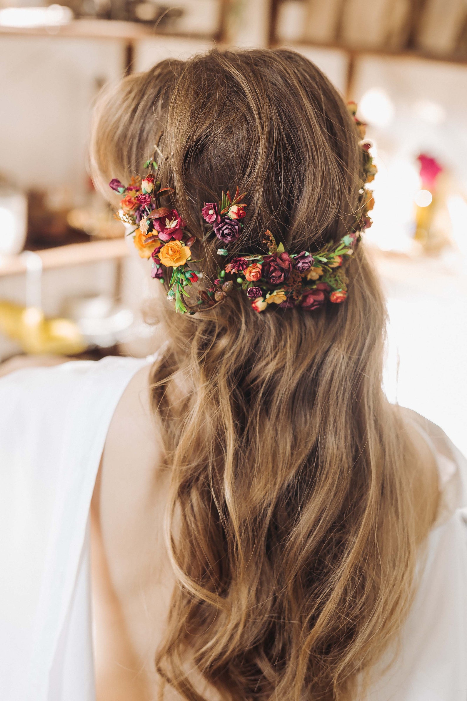 Bridal flower hair vine floral hair vine orange burgundy Etsy