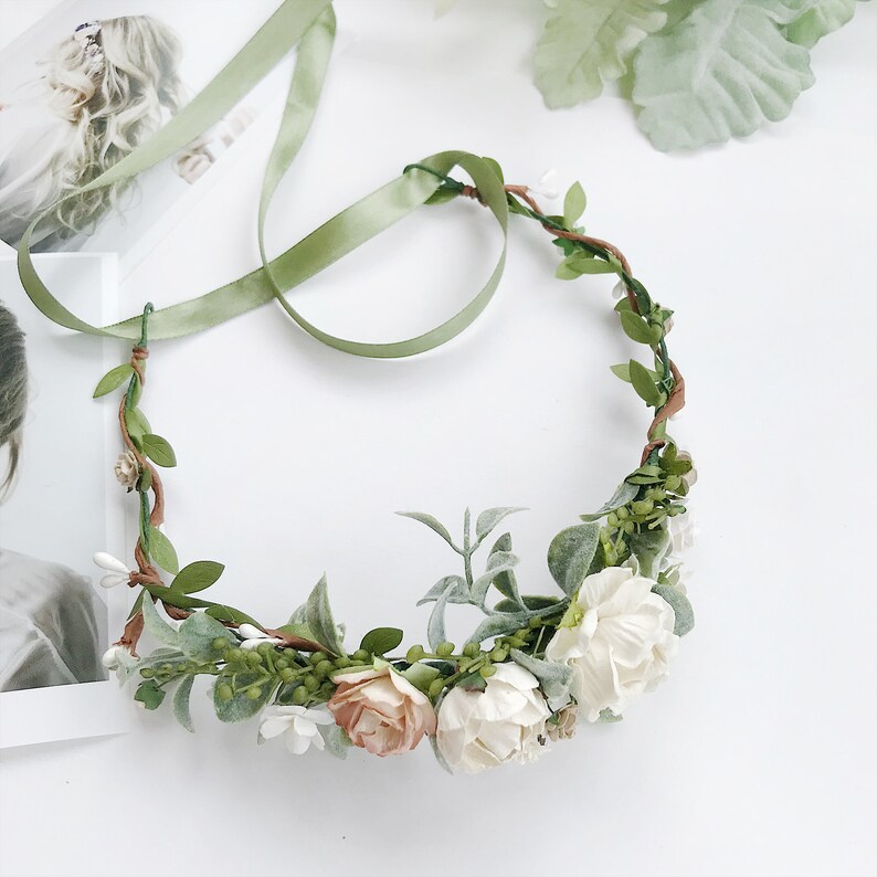 Beige Flower Crown Ivory Bridal Floral Crown Wedding Floral Etsy