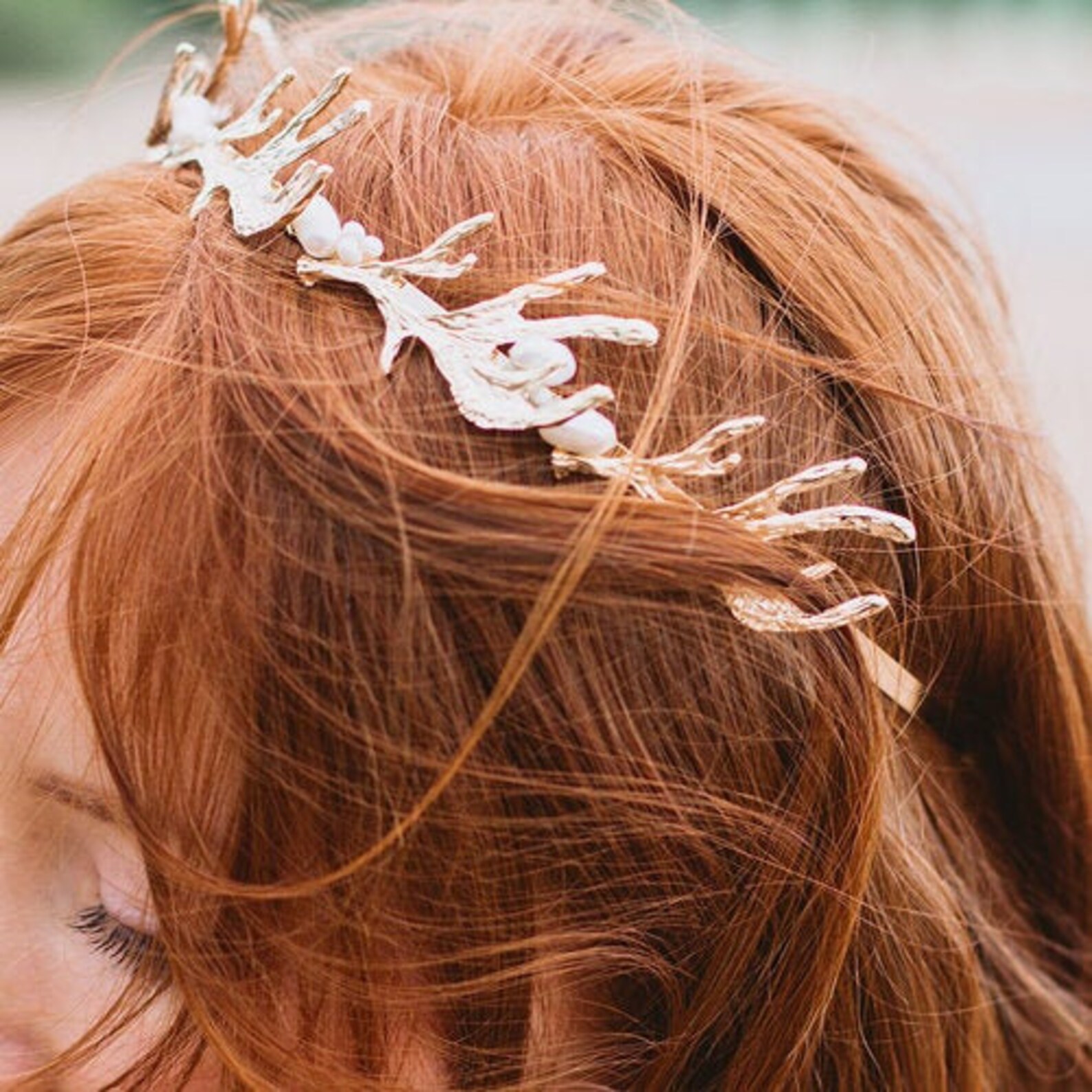 Boho Bridal Tiara Pearl Headband Gold Hairpiece Bridal Etsy