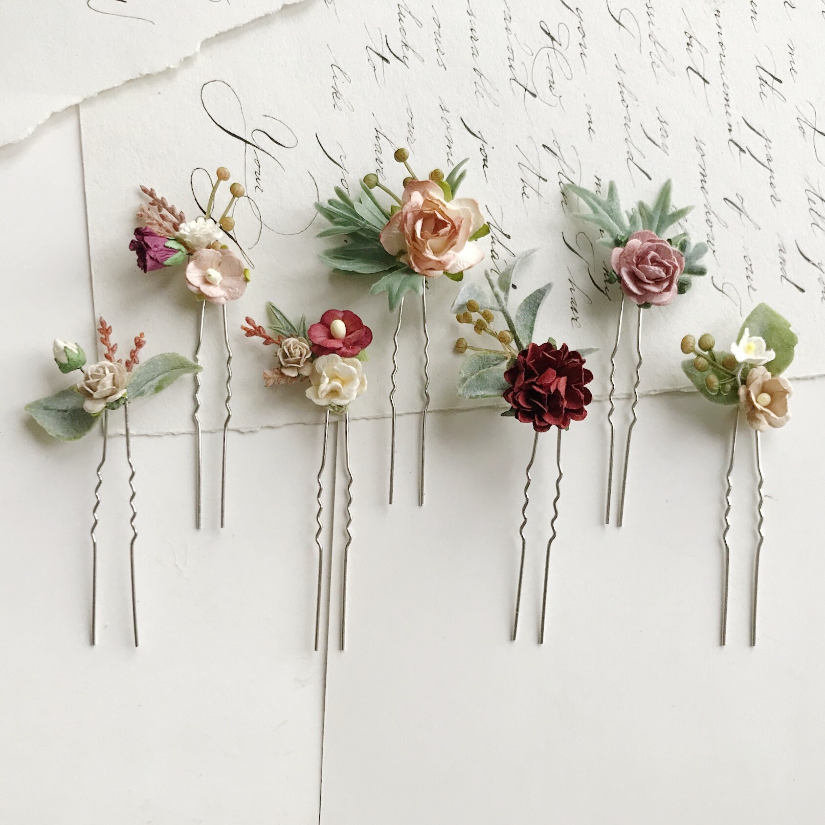 Flower hair pins Fall hair pins Set of 7 hair pins Beige Etsy