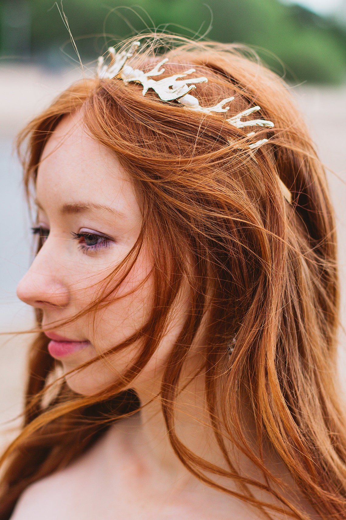 Boho Bridal Tiara Pearl Headband Gold Hairpiece Bridal Etsy