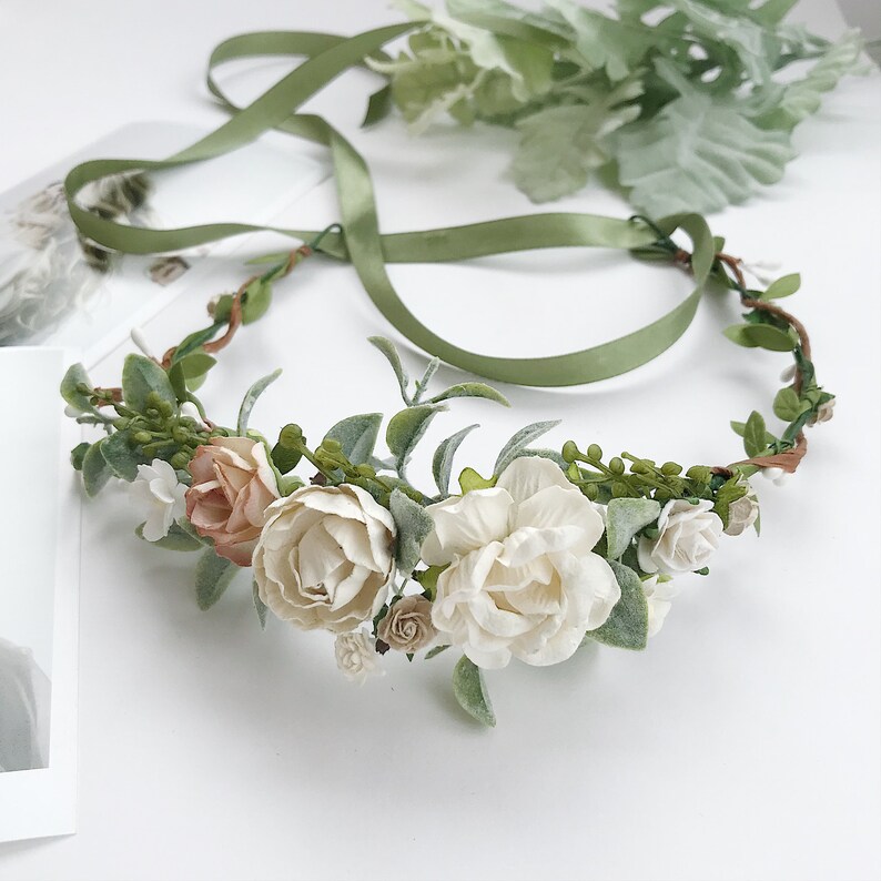 Beige Flower Crown Ivory Bridal Floral Crown Wedding Floral Etsy