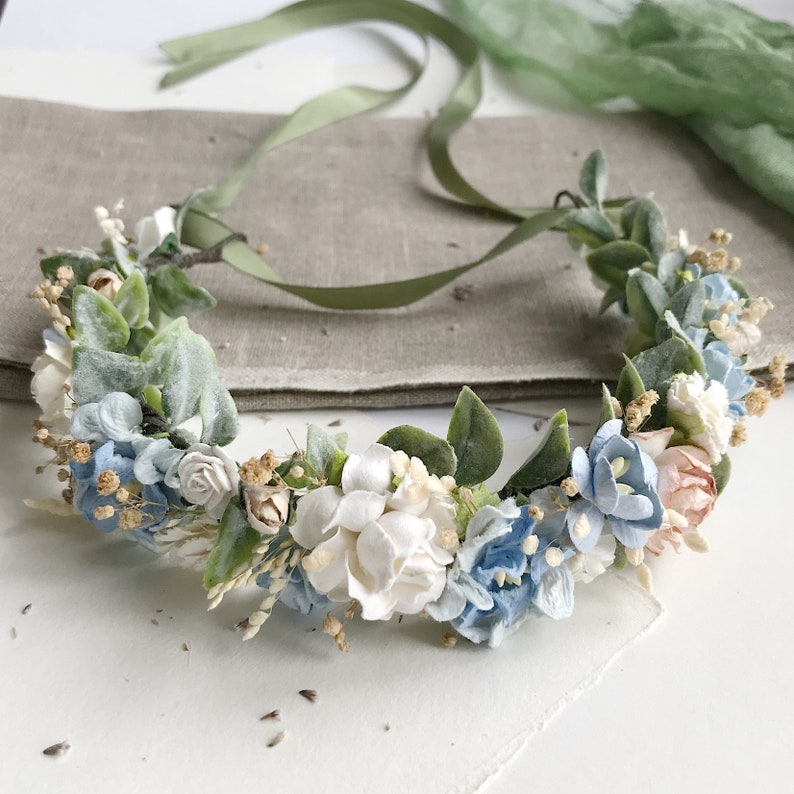 Light blue Flower crown blue flower crown bridal flower Etsy