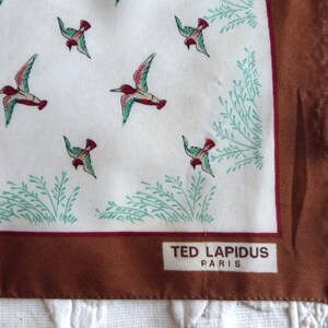 Vintage French satin scarf shawl Ted Lapidus shawl with birds, designer scarf 1970s accessory, retro scarves scarf made in France