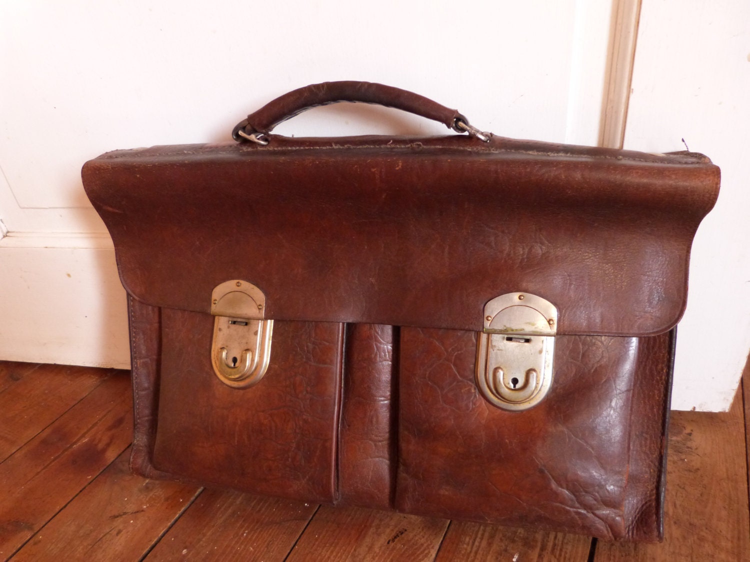 Antique camel brown leather school bag book bag brown leather | Etsy