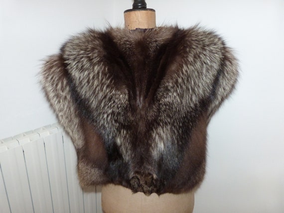 Antique silver fox fur pelt cape cope wrap stole … - image 1