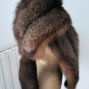 Antique silver fox fur pelt scarf wrap stole shrug French antique real fur fox collar shawl with tail, elegant cozy vintage clothing gift