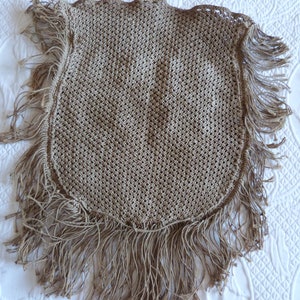 Antique French handmade monogrammed JY linen macramé bag handbag, vintage handmade boho bag bohemian bag with fringes image 8