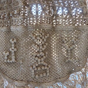 Antique French handmade monogrammed JY linen macramé bag handbag, vintage handmade boho bag bohemian bag with fringes image 10