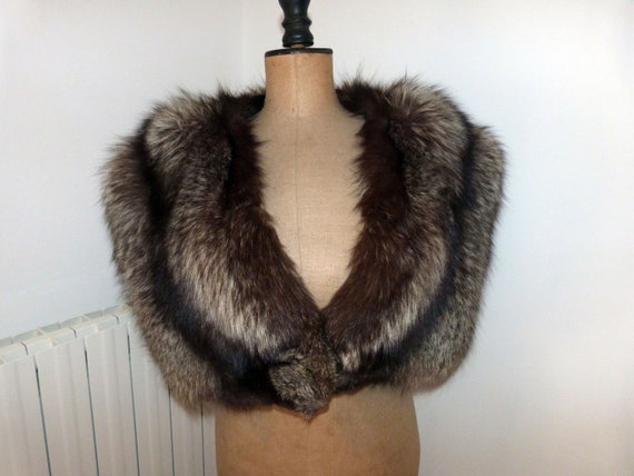 Antique silver fox fur pelt cape cope wrap stole … - image 2