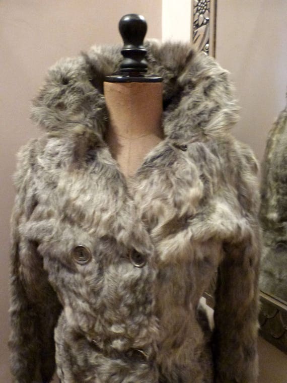 Antieke grijze veulen bontjas jas lange vintage warme winter vintage jas met echte bontkraag | Kleding Online | 14154