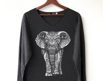 Elephant T-Shirts Drawing graphic Animals T-Shirt Long Sleeve High Quality Graphic T-Shirts Unisex