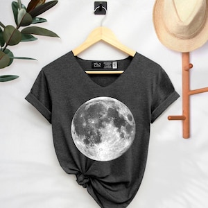 Full Moon Graphic V-Neck T-Shirt: Unisex Moonlit Night Tee