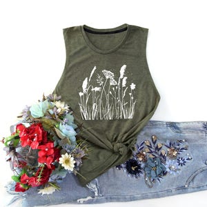 Floral Garden Tank Top: Heather Gray Yoga Shirt