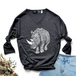 Rhino Shirt rhinoceros Shirt Rhino Zentangle graphic Shirt Long Sleeve High Quality Graphic T-Shirts Unisex