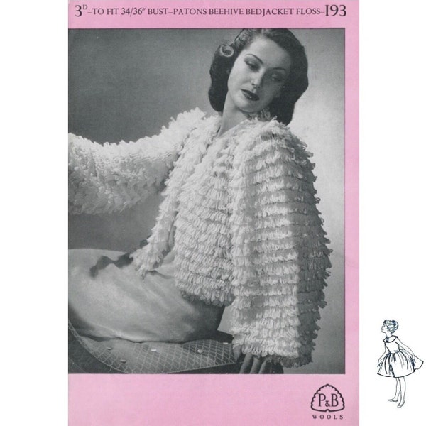 1940's Bedjacket Pattern PDF Digital Knitting Pattern | Loop Knit Forties Jacket | Patons Beehive 193 Repro Vintage Pattern