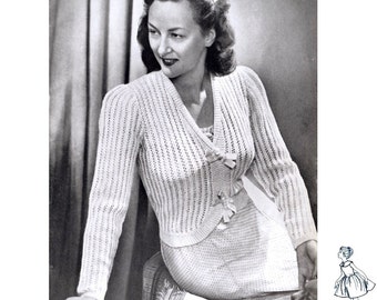 1940's Knitted Dress Jacket Pattern, 36 Inch Bust,  PDF DOWNLOAD  Dorette Dressing Jacket Reproduction Vintage Cardigan Knitting Pattern