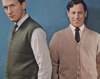 1950s Knitting Pattern Man's Waistcoat, Vest or Cardigan, PDF INSTANT Download, Lister C1324 British Knitting Pattern