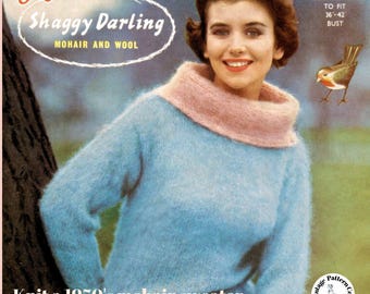 1950's Shaggy Darling Mohair Sweater - INSTANT Download of a Vintage Knitting Pattern - Robin 824 - Lady's Sweater Jumper