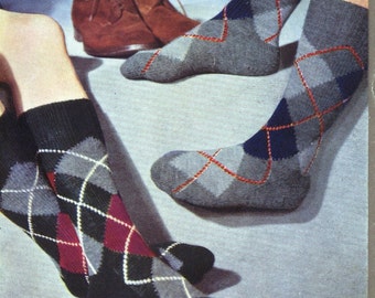 1950s Socks Knitting Pattern, Argyll Argyle Diamond Pattern Socks, Instant Download of Vintage Pattern Patons & Baldwins 616, 3Ply