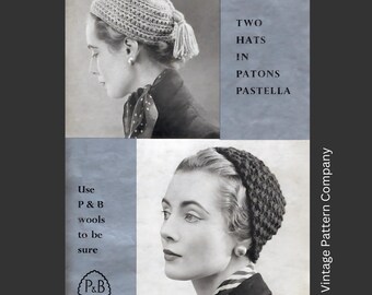 1950's Women's Hat Pattern 2 Styles Hassan and Tassled Fez INSTANT Download Vintage Knitting and Crochet Pattern P&B 971