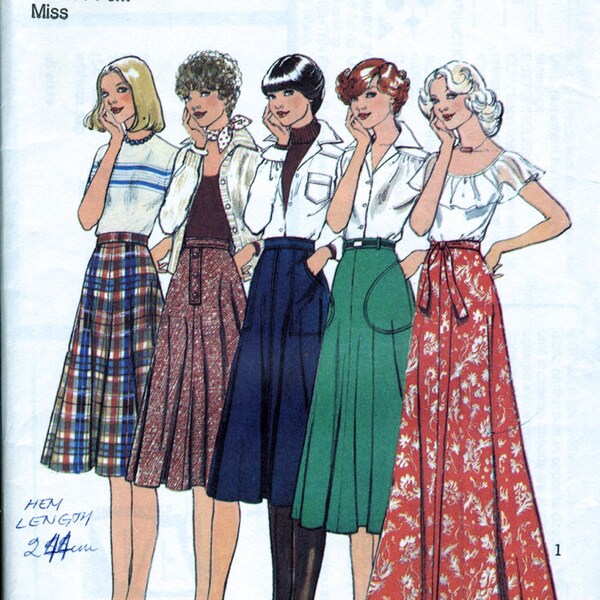 Jupe jeune femme : en 5 longueurs jacquard / années 70 / Long Maxi jupes / jupes Midi / évasée jupes / Vintage couture motif / Style modèle 1634