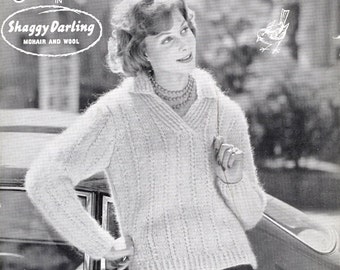 1950s Shaggy Darling Mohair Jumper Vintage Pattern, PDF Download, Robin 914 British Knitting Pattern, Lady's Sweater